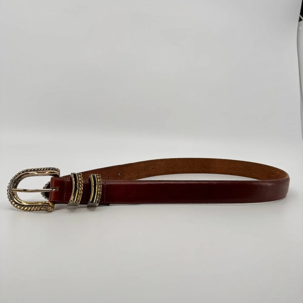 Vtg 90s Brighton Belt Womens S Brown Leather Gold Silver Buckle 1993 Western
